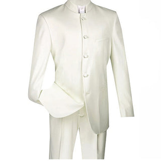 Sharp Banded Collar Nehru Church Suit Ivory Triple Blessings