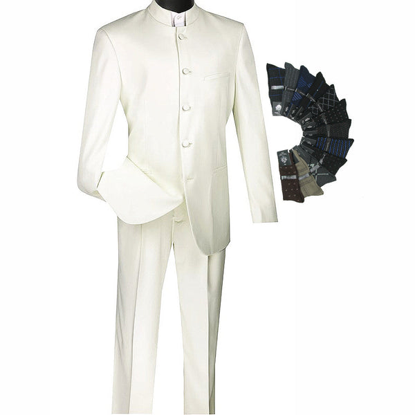 Sharp Banded-Collar Nehru Church Suit Ivory Triple Blessings