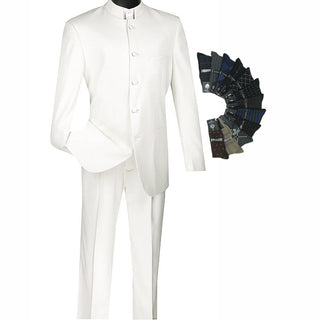 Sharp Banded-Collar Nehru Church Suit White Triple Blessings
