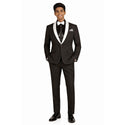Luxurious Men Slim-Fit Stretch BLACK Tuxedo, Adjustable Waist Band, Bow Tie, Pocket Square & Socks