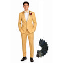 Luxurious Men Slim-Fit Stretch L. GOLD Tuxedo, Adjustable Waist Band, Bow Tie, Pocket Square & Socks