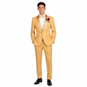 Luxurious Men Slim-Fit Stretch L. GOLD Tuxedo, Adjustable Waist Band, Bow Tie, Pocket Square & Socks