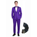 Luxurious Men Slim-Fit Stretch PURPLE Tuxedo, Adjustable Waist Band, Bow Tie, Pocket Square & Socks