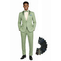 Luxurious Men Slim-Fit Stretch SAGE Tuxedo, Adjustable Waist Band, Bow Tie, Pocket Square & Socks