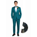 Luxurious Men Slim-Fit Stretch TEAL Tuxedo, Adjustable Waist Band, Bow Tie, Pocket Square & Socks